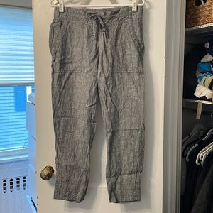 Athleta Mottled Black 100% Linen Ankle Pants